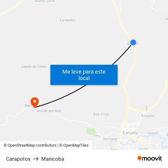 Carapotos to Manicoba map