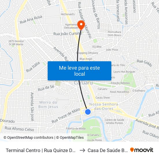 Terminal Centro | Rua Quinze De Novembro, 232 to Casa De Saúde Bom Jesus map