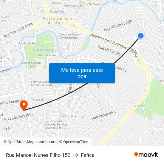 Rua Manoel Nunes Filho 150 to Fafica map