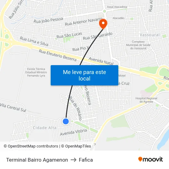 Terminal Bairro Agamenon to Fafica map