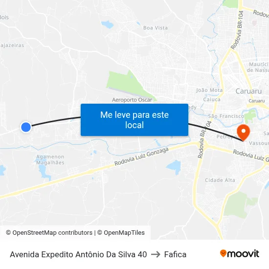 Avenida Expedito Antônio Da Silva 40 to Fafica map