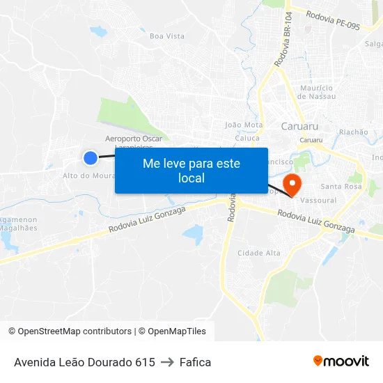 Avenida Leão Dourado 615 to Fafica map