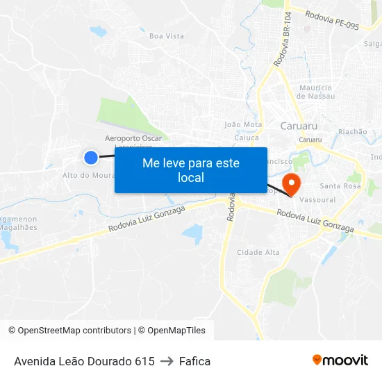 Avenida Leão Dourado 615 to Fafica map