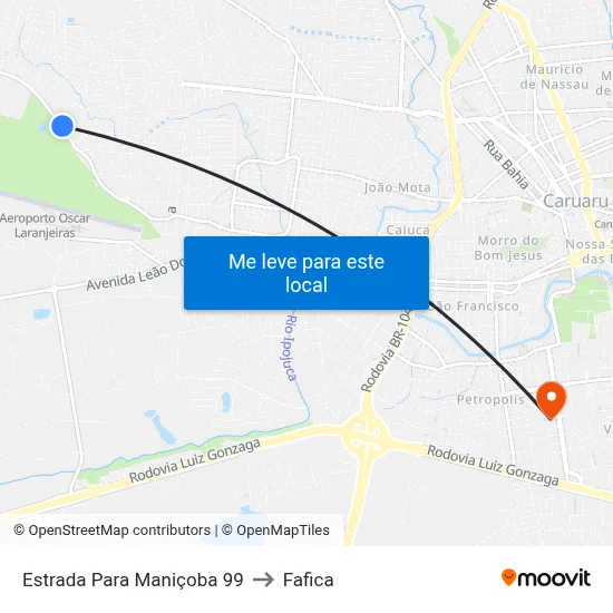 Estrada Para Maniçoba 99 to Fafica map