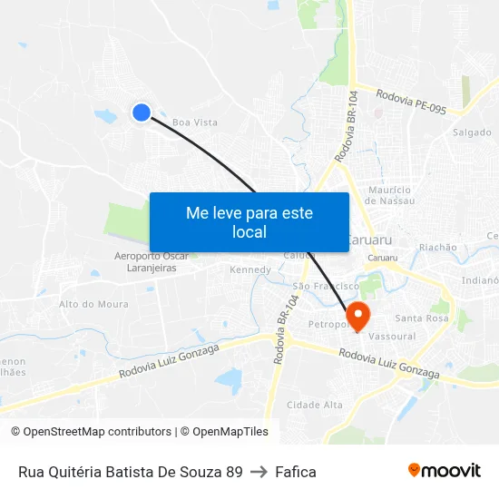 Rua Quitéria Batista De Souza 89 to Fafica map