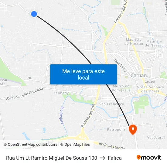 Rua Um Lt Ramiro Miguel De Sousa 100 to Fafica map