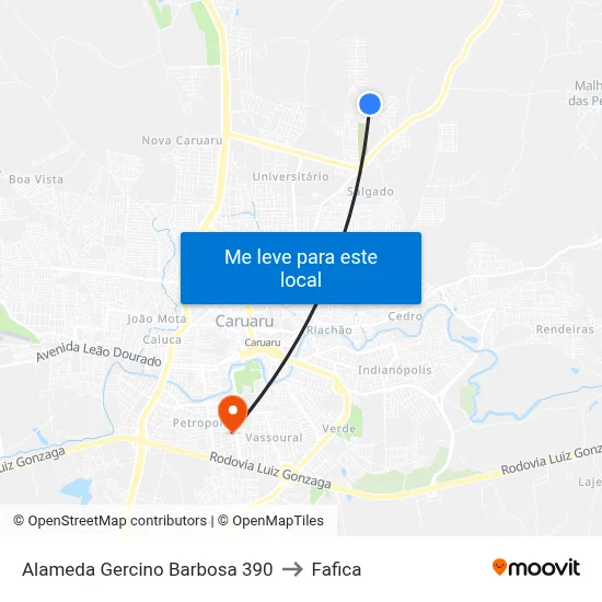 Alameda Gercino Barbosa 390 to Fafica map