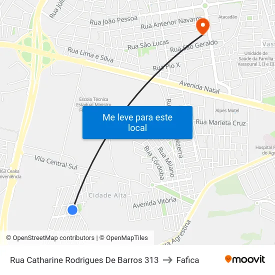 Rua Catharine Rodrigues De Barros 313 to Fafica map