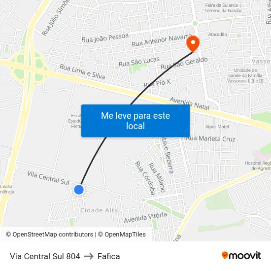 Via Central Sul 804 to Fafica map