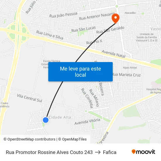 Rua Promotor Rossine Alves Couto 243 to Fafica map