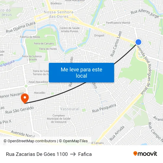 Rua Zacarias De Góes 1100 to Fafica map