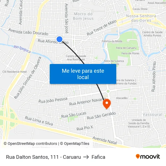 Rua Dalton Santos, 111 - Caruaru to Fafica map