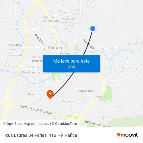 Rua Esdras De Farias, 416 to Fafica map