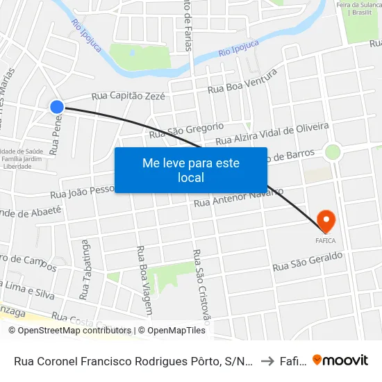 Rua Coronel Francisco Rodrigues Pôrto, S/N - Caruaru to Fafica map