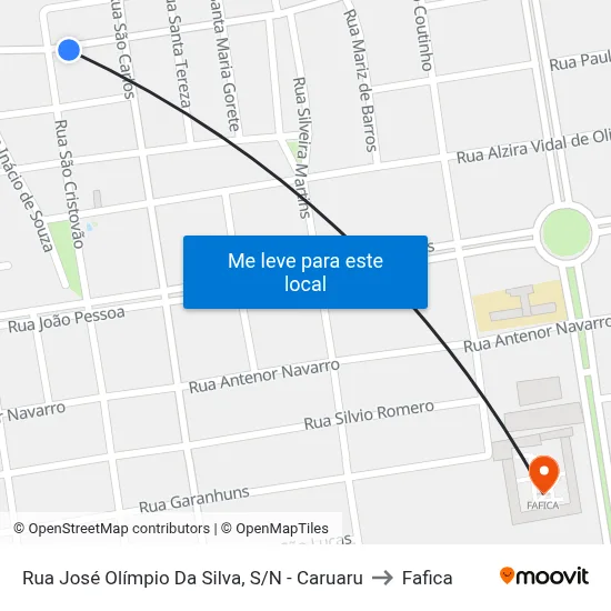 Rua José Olímpio Da Silva, S/N - Caruaru to Fafica map