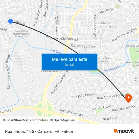Rua Ilhéus, 166 - Caruaru to Fafica map