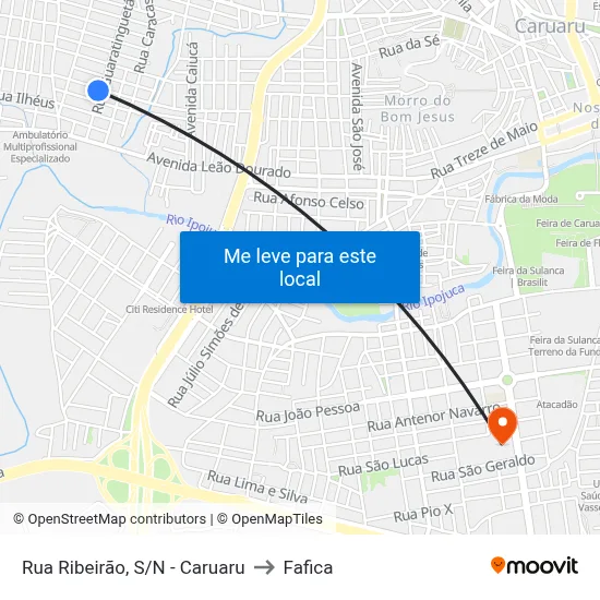 Rua Ribeirão, S/N - Caruaru to Fafica map