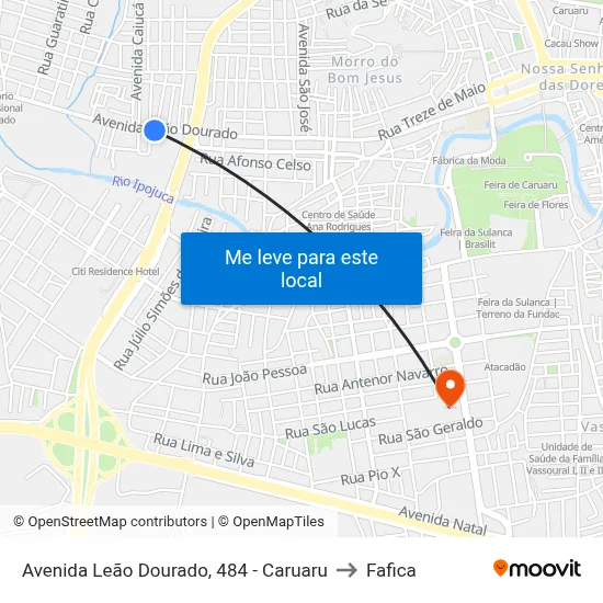 Avenida Leão Dourado, 484 - Caruaru to Fafica map