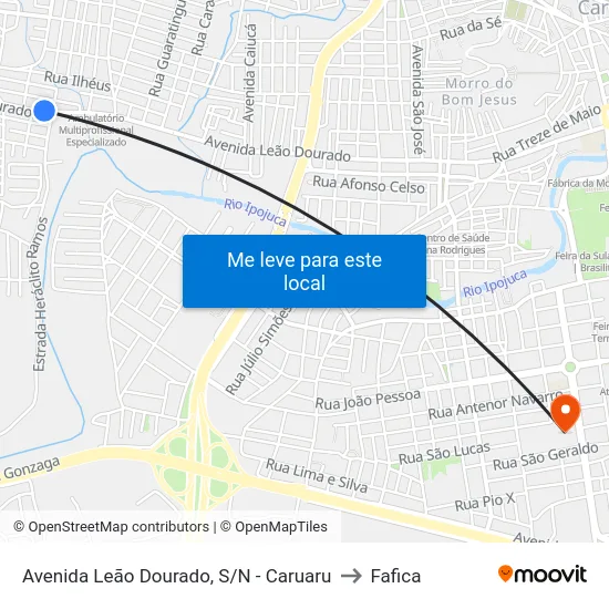 Avenida Leão Dourado, S/N - Caruaru to Fafica map