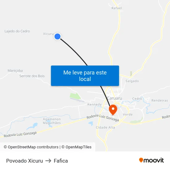 Povoado Xicuru to Fafica map
