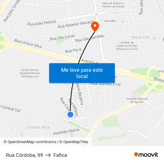 Rua Córdoba, 99 to Fafica map