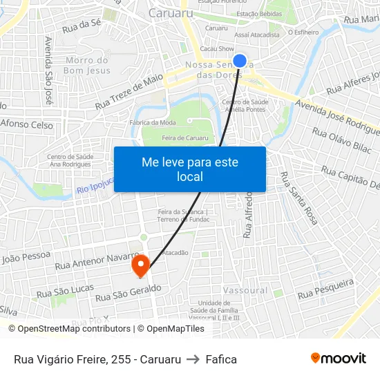 Rua Vigário Freire, 255 - Caruaru to Fafica map