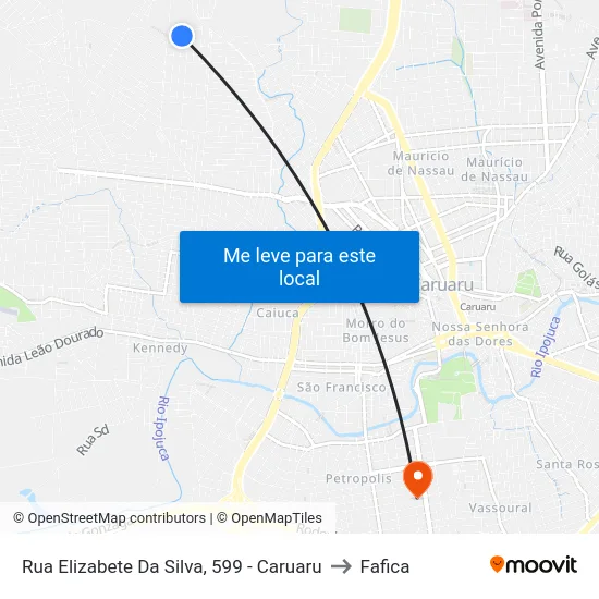 Rua Elizabete Da Silva, 599 - Caruaru to Fafica map