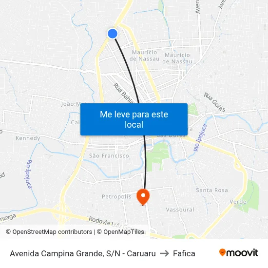 Avenida Campina Grande, S/N - Caruaru to Fafica map