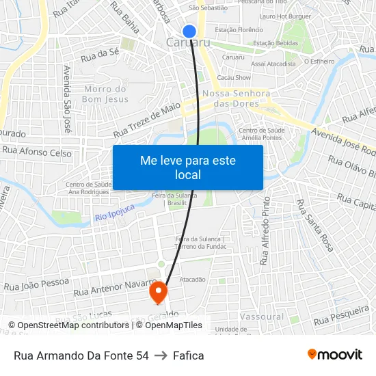 Rua Armando Da Fonte 54 to Fafica map