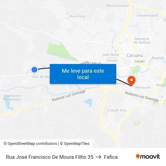 Rua José Francisco De Moura Filho 35 to Fafica map