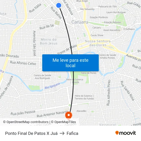 Ponto Final De Patos X Juá to Fafica map