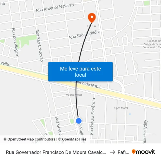 Rua Governador Francisco De Moura Cavalcante 163 to Fafica map
