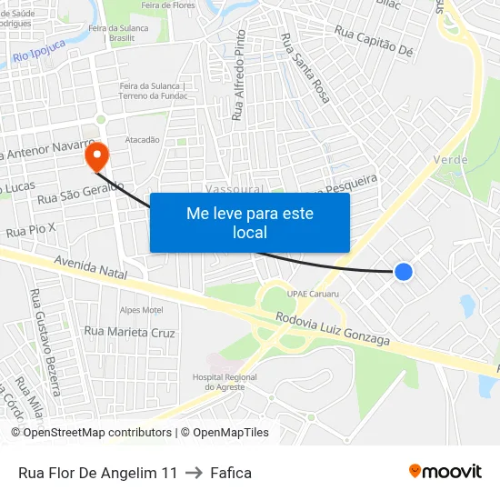 Rua Flor De Angelim 11 to Fafica map
