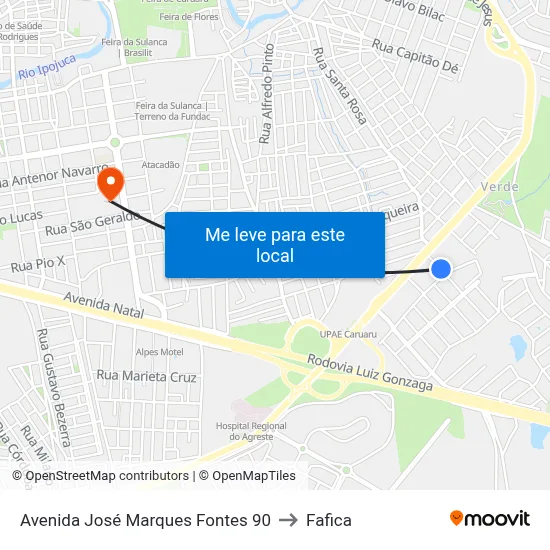 Avenida José Marques Fontes 90 to Fafica map
