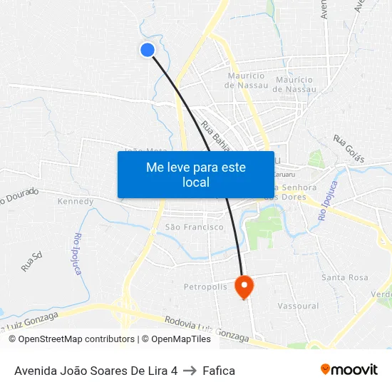 Avenida João Soares De Lira 4 to Fafica map