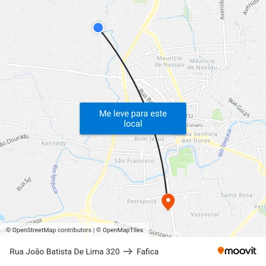 Rua João Batista De Lima 320 to Fafica map