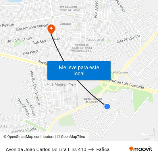 Avenida João Carlos De Lira Lins 410 to Fafica map