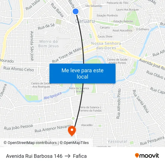Avenida Rui Barbosa 146 to Fafica map