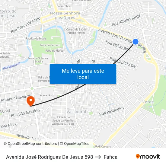 Avenida José Rodrigues De Jesus 598 to Fafica map