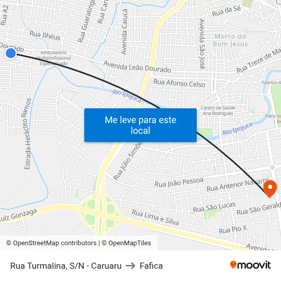Rua Turmalina, S/N - Caruaru to Fafica map
