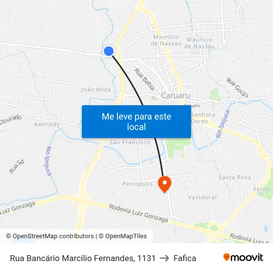 Rua Bancário Marcílio Fernandes, 1131 to Fafica map