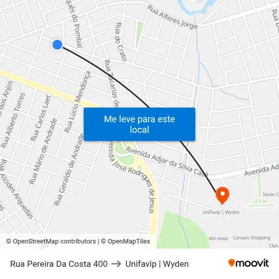 Rua Pereira Da Costa 400 to Unifavip | Wyden map