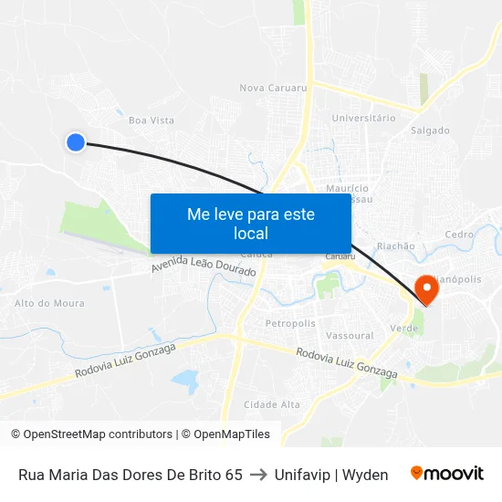 Rua Maria Das Dores De Brito 65 to Unifavip | Wyden map