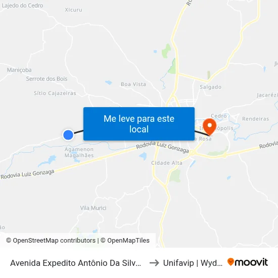 Avenida Expedito Antônio Da Silva 33 to Unifavip | Wyden map