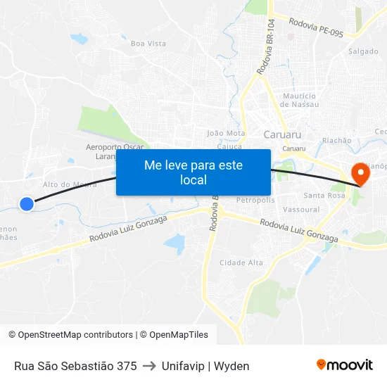 Rua São Sebastião 375 to Unifavip | Wyden map