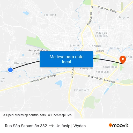 Rua São Sebastião 332 to Unifavip | Wyden map