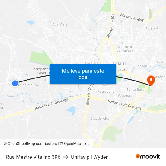 Rua Mestre Vitalino 396 to Unifavip | Wyden map