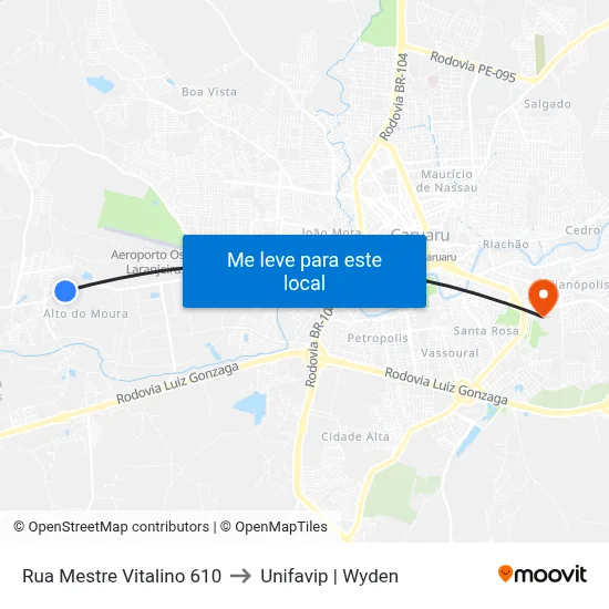 Rua Mestre Vitalino 610 to Unifavip | Wyden map