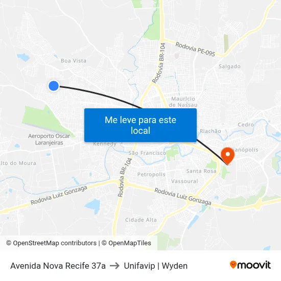 Avenida Nova Recife 37a to Unifavip | Wyden map