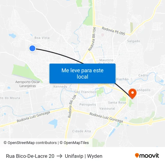 Rua Bico-De-Lacre 20 to Unifavip | Wyden map